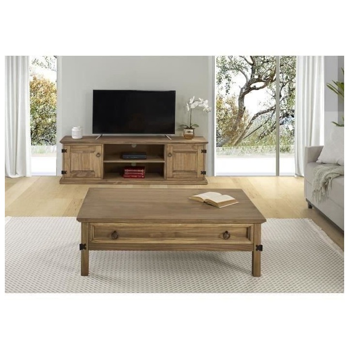 Table basse 1 tiroir - Bois massif - L 114 x P 70 x H 40 cm - VITO