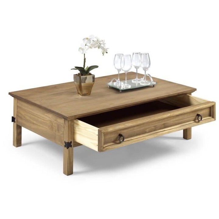 Table basse 1 tiroir - Bois massif - L 114 x P 70 x H 40 cm - VITO