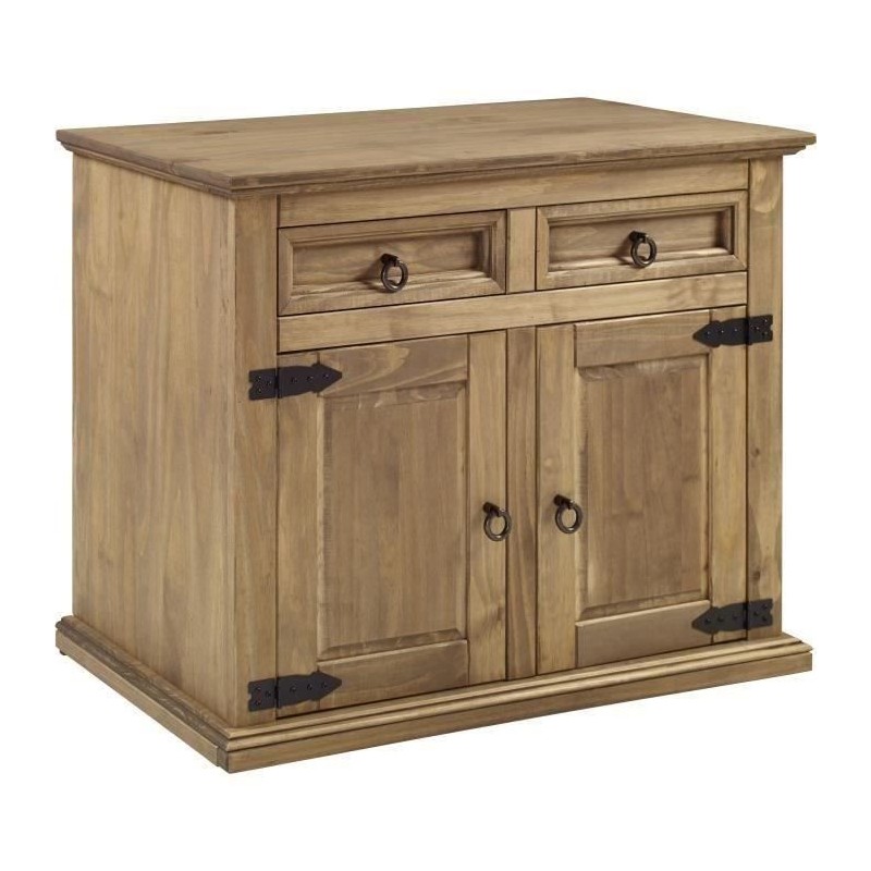 Petit Buffet 2 portes 2 tiroirs - Bois massif - L 100 x P 48 x H 80,5 cm - VITO