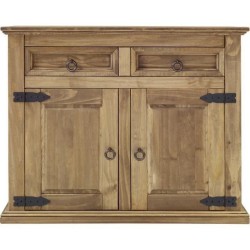 Petit Buffet 2 portes 2 tiroirs - Bois massif - L 100 x P 48 x H 80,5 cm - VITO