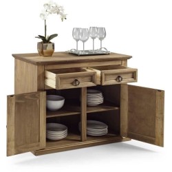 Petit Buffet 2 portes 2 tiroirs - Bois massif - L 100 x P 48 x H 80,5 cm - VITO