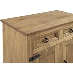 Petit Buffet 2 portes 2 tiroirs - Bois massif - L 100 x P 48 x H 80,5 cm - VITO