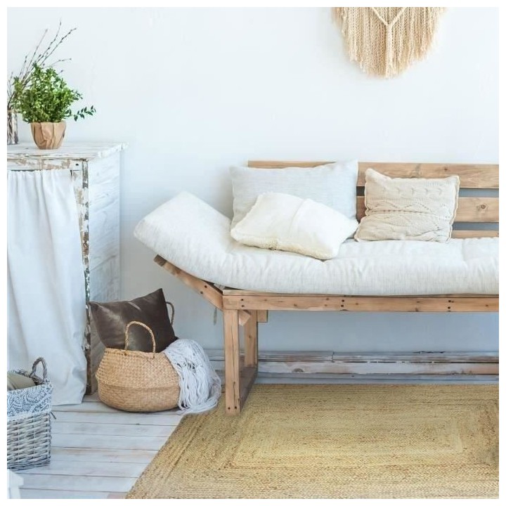 FULL Tapis de salon ou de chambre - Jute - 120 x 170 cm - Naturel