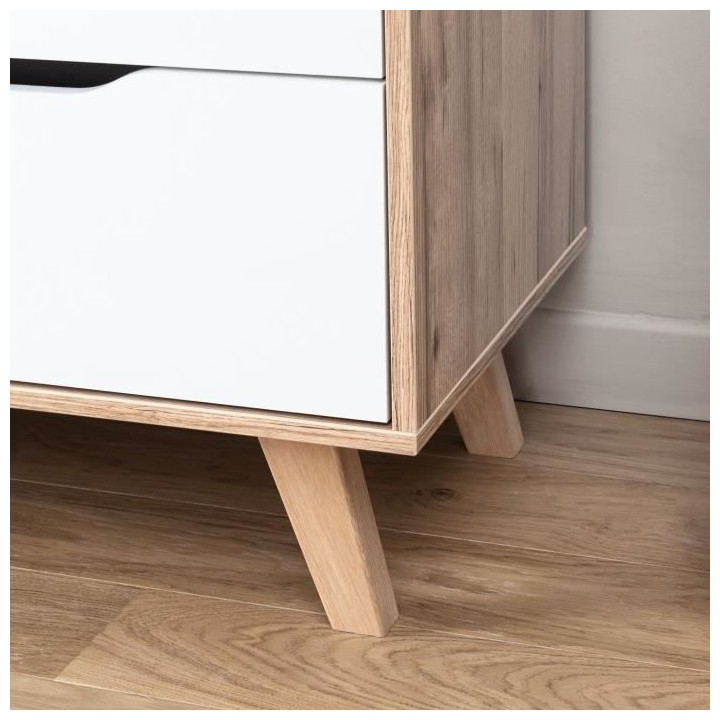 Commode 6 tiroirs - En panneaux de particules - Décor chene et blanc