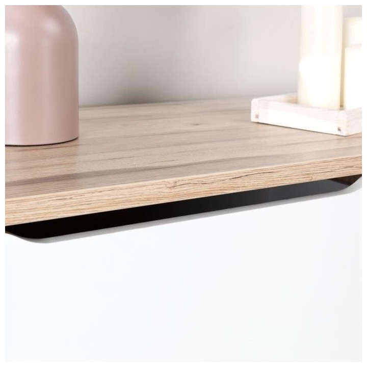 Commode 6 tiroirs - En panneaux de particules - Décor chene et blanc