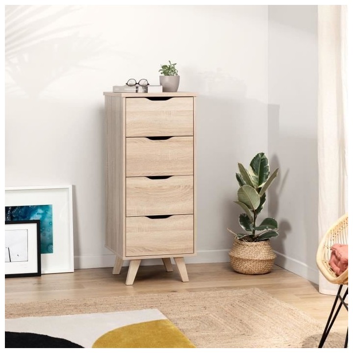 VANKKA Chiffonnier 4 tiroirs - Décor chene Sonoma - L 45 x P 42 x H 1