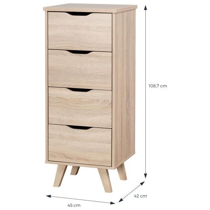 VANKKA Chiffonnier 4 tiroirs - Décor chene Sonoma - L 45 x P 42 x H 1