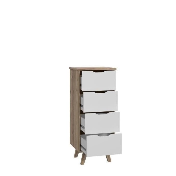 Chiffonnier 4 tiroirs - En panneaux de particules - Décor chene et bl