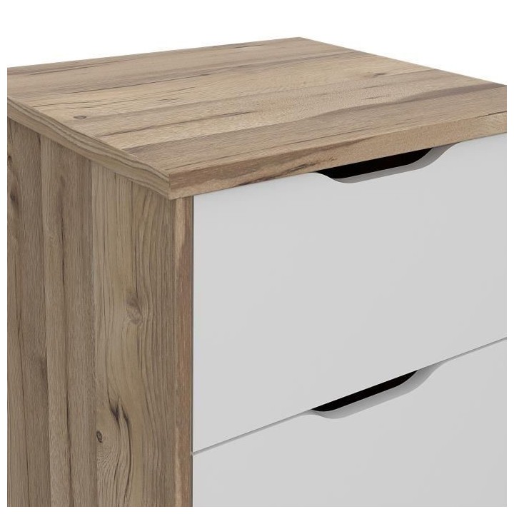 Chiffonnier 4 tiroirs - En panneaux de particules - Décor chene et bl