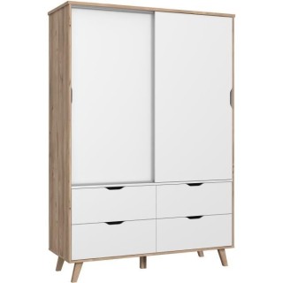 Armoire 2 portes + 4 tiroirs - Décor chene et blanc - L 139,4 x P 52,
