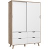 Armoire 2 portes + 4 tiroirs - Décor chene et blanc - L 139,4 x P 52,7 x H 201,5 cm - VANKKA