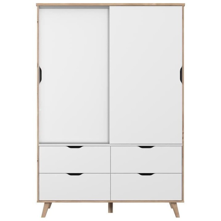 Armoire 2 portes + 4 tiroirs - Décor chene et blanc - L 139,4 x P 52,