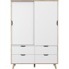 Armoire 2 portes + 4 tiroirs - Décor chene et blanc - L 139,4 x P 52,7 x H 201,5 cm - VANKKA