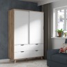 Armoire 2 portes + 4 tiroirs - Décor chene et blanc - L 139,4 x P 52,7 x H 201,5 cm - VANKKA