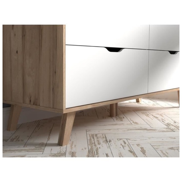 Armoire 2 portes + 4 tiroirs - Décor chene et blanc - L 139,4 x P 52,