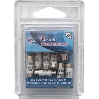 VOLTMAN Pack 10 Fusibles avec voyant de fusion 8,5 x 23 mm - 10 A - 23