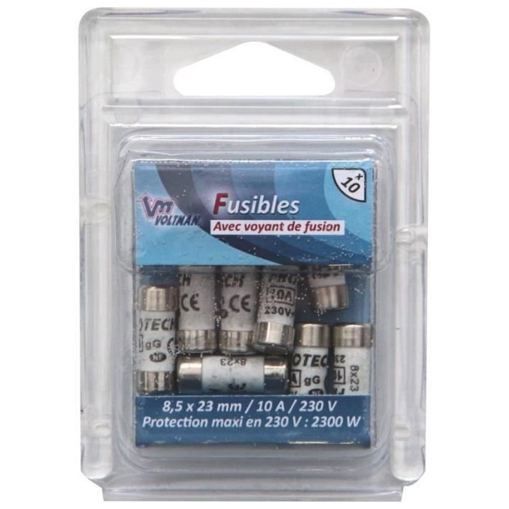 VOLTMAN Pack 10 Fusibles avec voyant de fusion 8,5 x 23 mm - 10 A - 23