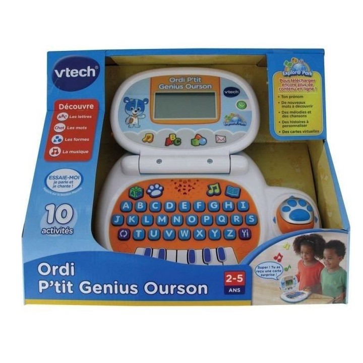 VTECH - Ordi P'tit Genius Ourson - Bleu - Ordinateur Éducatif Enfant