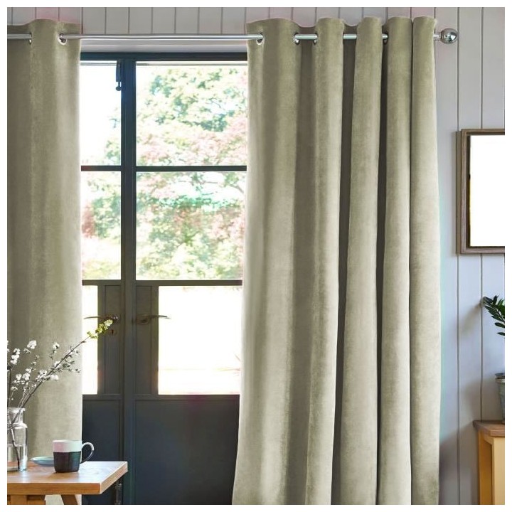 Rideau velours 100% Polyester - Beige clair 140x250 cm