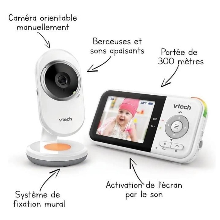 VTECH - Babyphone Vidéo Clear Plus (Écran 2.8) - BM3254