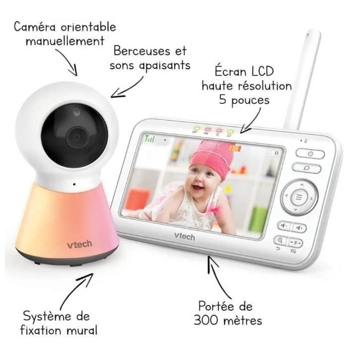 VTECH - Babyphone Vidéo Color Night Light (Écran 5 - Veilleuse) - BM