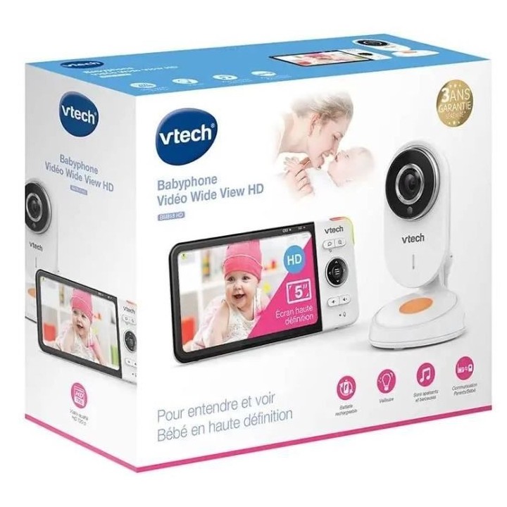 VTECH - Babyphone Vidéo Wide View HD (Écran 5 Ultra Plat HD - Veille