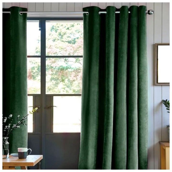 Rideau velours 100% Polyester - Vert foncé - 140x250 cm