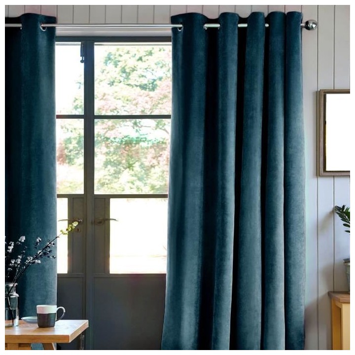 Rideau velours 100% Polyester - Bleu intense - 140x250 cm