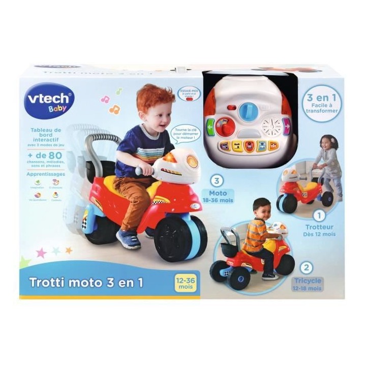 VTECH BABY - Trotteur Porteur Moto 3 en 1
