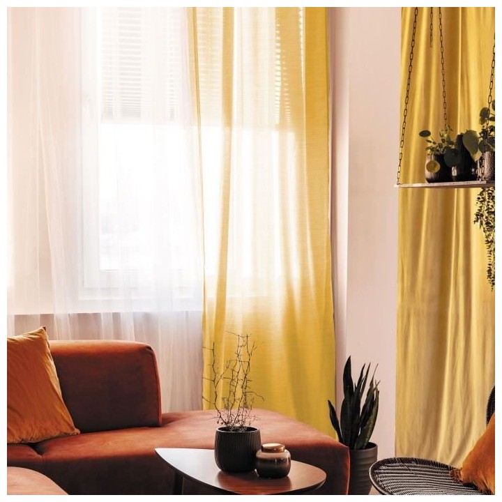 Voilage 100% coton - Jaune - 105x250 cm