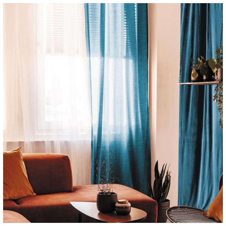 Voilage 100% coton - Bleu intense - 105x250 cm