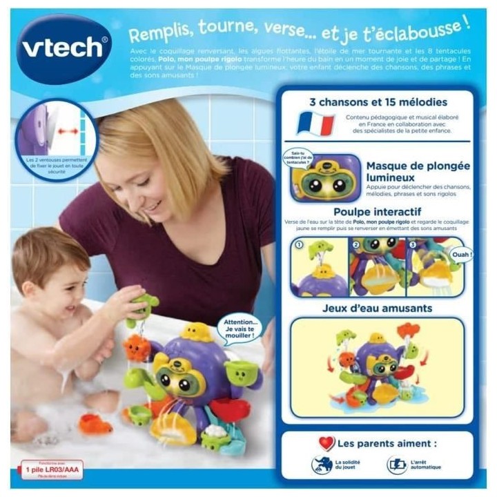 VTECH BABY - Jouet de Bain - Polo, Mon Poulpe Rigolo