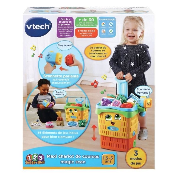 VTECH - 1,2,3 Imite-Moi - Maxi Chariot de Courses Magic'Scan - Jouet d