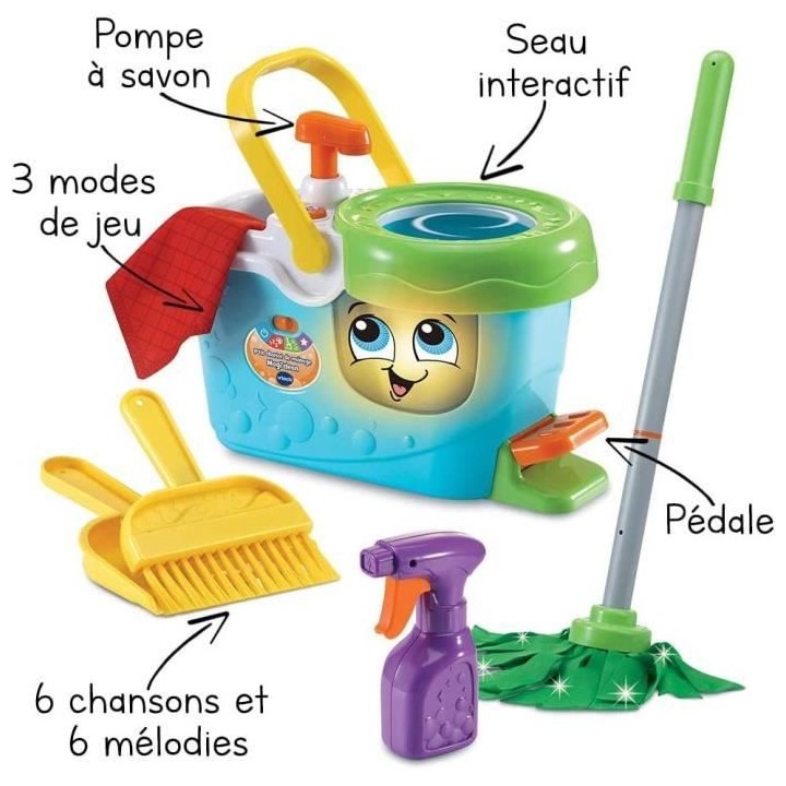 VTECH - 1,2,3 Imite-Moi - P'tit Chariot de Ménage Magi'clean - Jouet