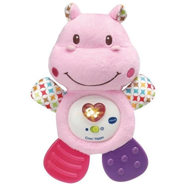 VTECH BABY - Hochet Croc'Hippo - Peluche Texturée Rose