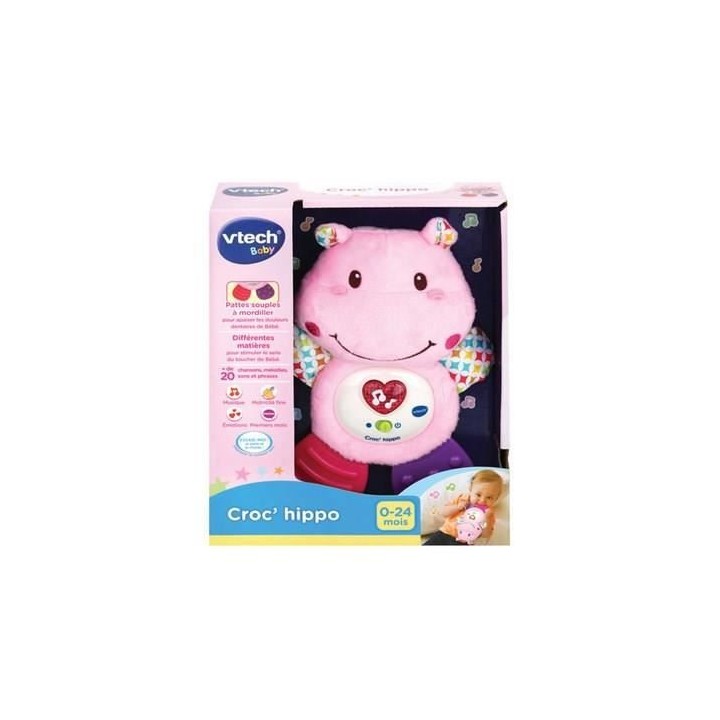 VTECH BABY - Hochet Croc'Hippo - Peluche Texturée Rose