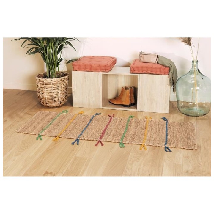 Tapis - Jute et laine - Lignes colorées - 50x150 cm - Intérieur