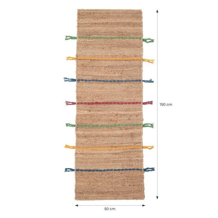 Tapis - Jute et laine - Lignes colorées - 50x150 cm - Intérieur