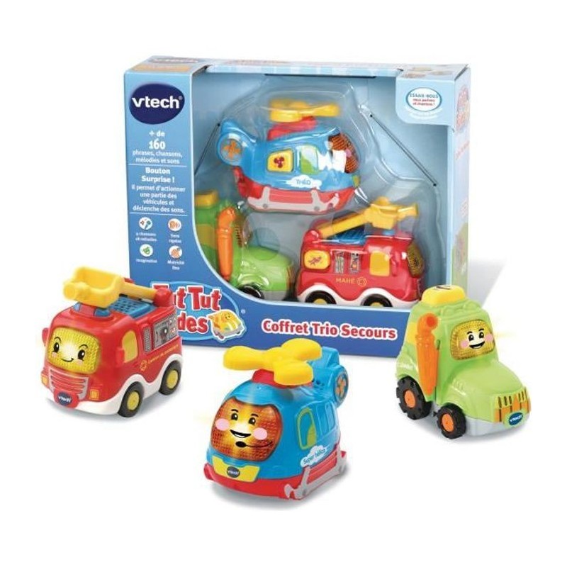 VTECH - Tut Tut Bolides - Coffret Trio Secours (Pompiers + Tracteur + Helico)