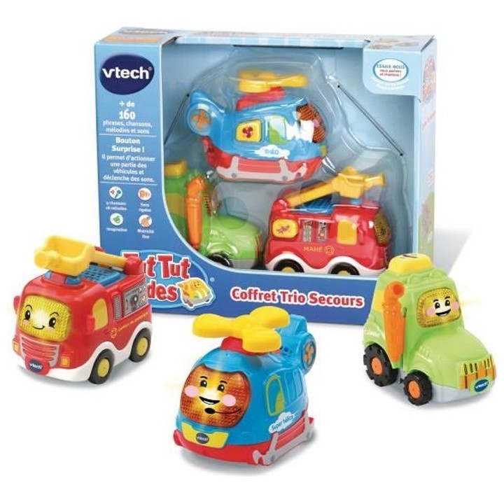 VTECH - Tut Tut Bolides - Coffret Trio Secours (Pompiers + Tracteur +