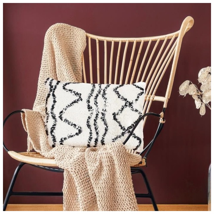 Coussin berbere Ethno - 40 x 60 cm - Beige naturel et noir