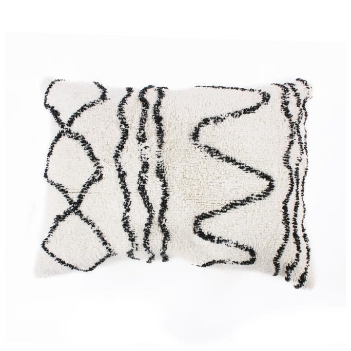 Coussin berbere Ethno - 60 x 80 cm - Beige naturel et noir