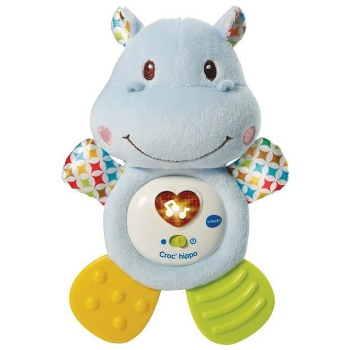 VTECH BABY - Hochet Croc'Hippo - Peluche Texturée Bleue