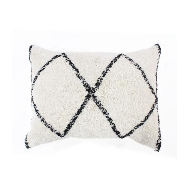 Coussin berbere Box - 60 x 80 cm - Blanc naturel et noir