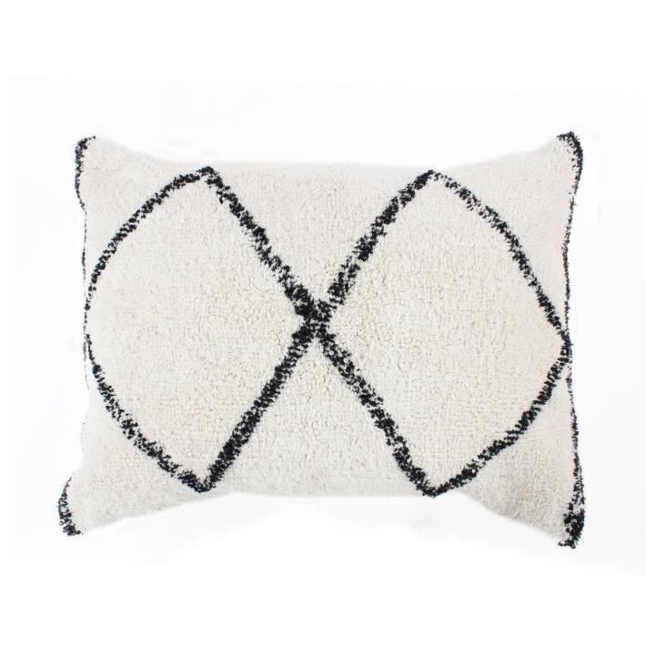 Coussin berbere Box - 60 x 80 cm - Blanc naturel et noir