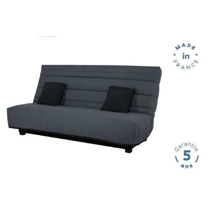 DUNLOPILLO Banquette Clic clac - Tissu Gris + 2 coussins Noir - L 194