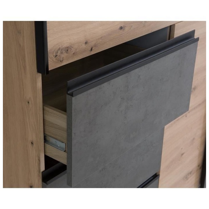 Armoire 2 portes coulissantes 3 tiroirs - Décor chene artisan et bét