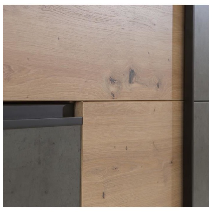 Armoire 2 portes coulissantes 3 tiroirs - Décor chene artisan et bét