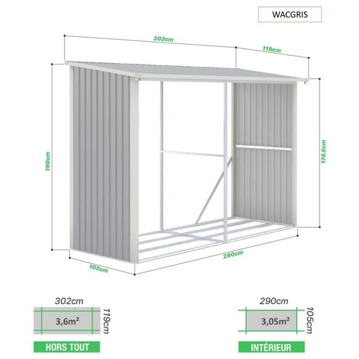 Abri-bûches Acier 3,6m2