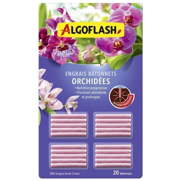 ALGOFLASH - Bâtonnets Engrais Orchidées 20 bâtonnets
